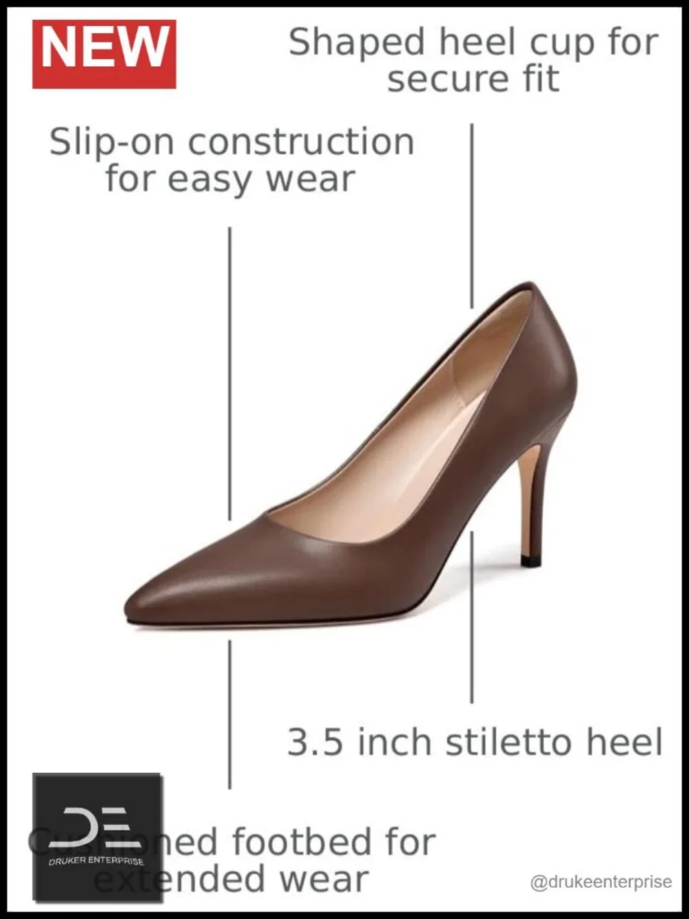 Faux Leather Pointed Toe High Heel Stiletto Pumps Slip-On 3.5 Inch